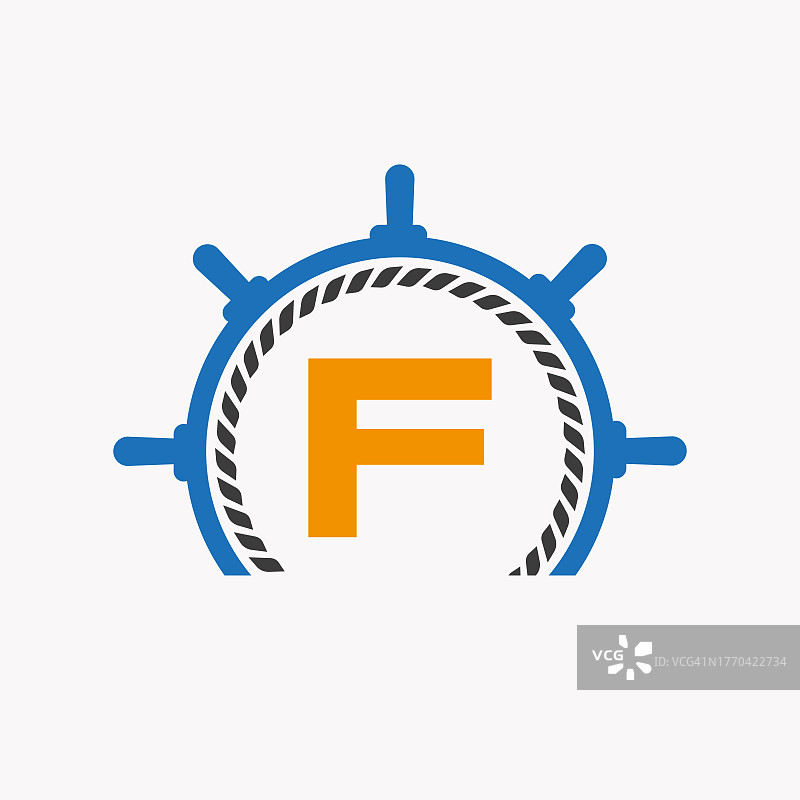 字母F巡航操舵标志。采购产品游艇符号，船舶标志，海洋标志模板图片素材