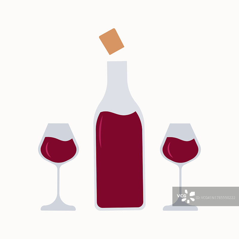 一瓶红酒配上眼镜。葡萄产品，矢量插图孤立的白色背景。图片素材