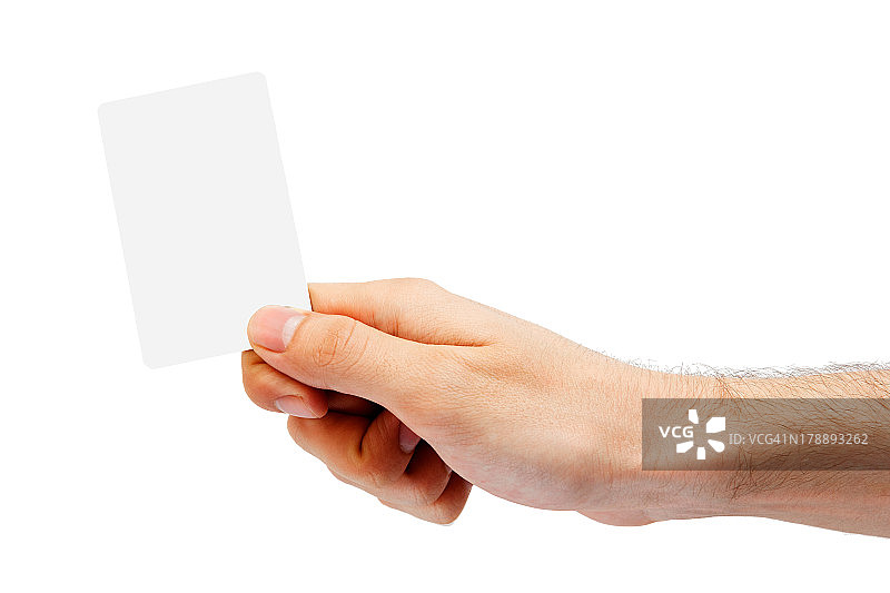 手和一张塑料卡片隔离在白色图片素材