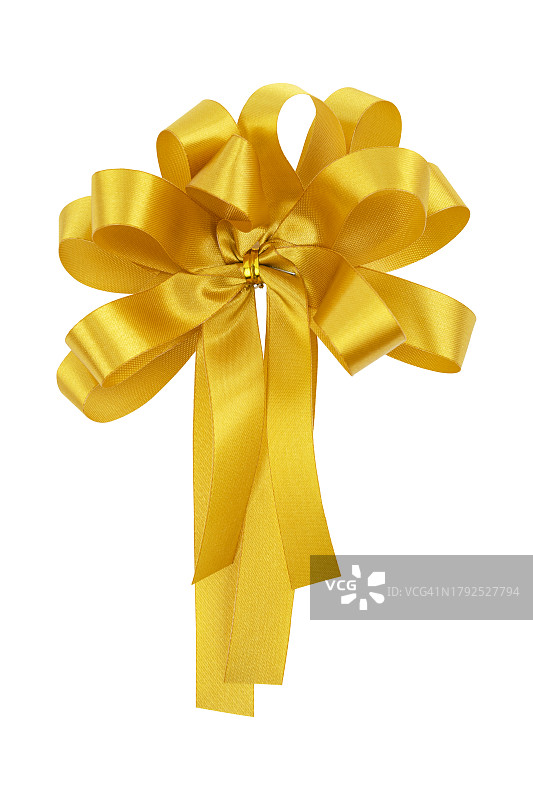 金色的蝴蝶结被隔离在白色的背景上。剪切路径图片素材