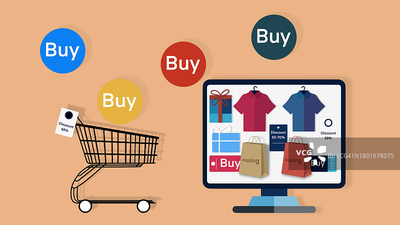 网上购物的概念是在电脑上进行微型购物，网上购物图片素材