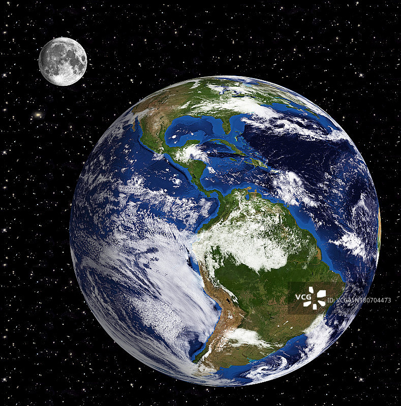 地球模型:南美视图月亮和星星的背景图片素材