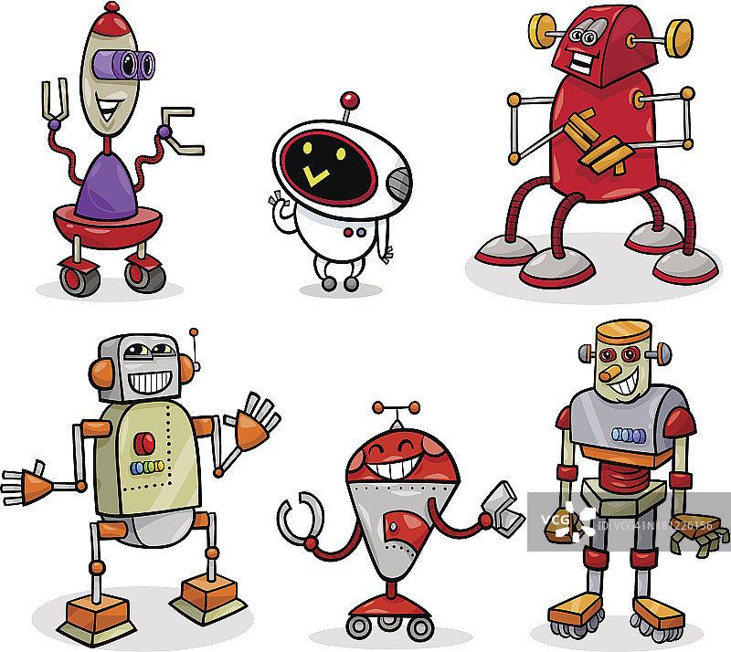 机器人或机器人卡通插图集图片素材