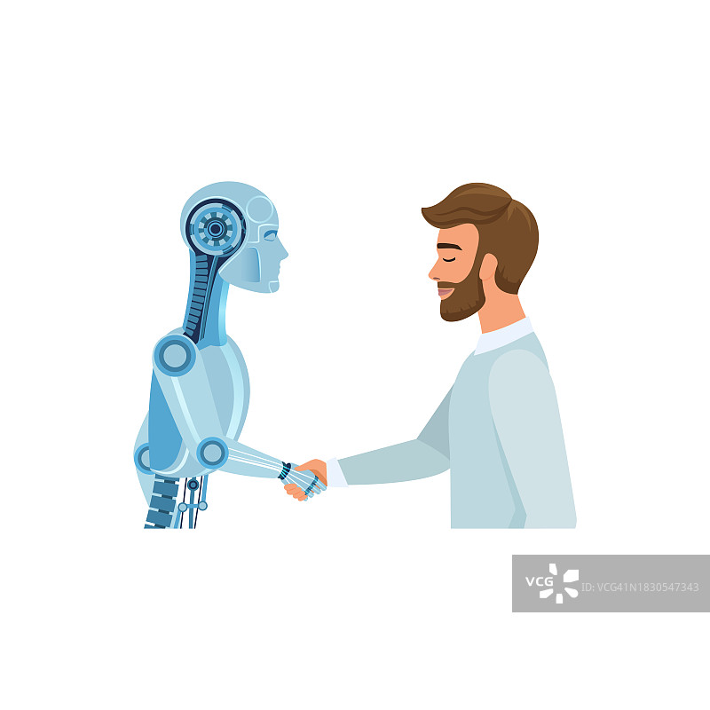 人与机器人的合作与伙伴关系，商人与机器人的握手图片素材