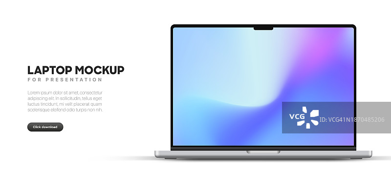 现代笔记本电脑模型正面视图在白色背景。笔记本样机设备样机的ui ux应用程序和网站演示Stock Vector。图片素材
