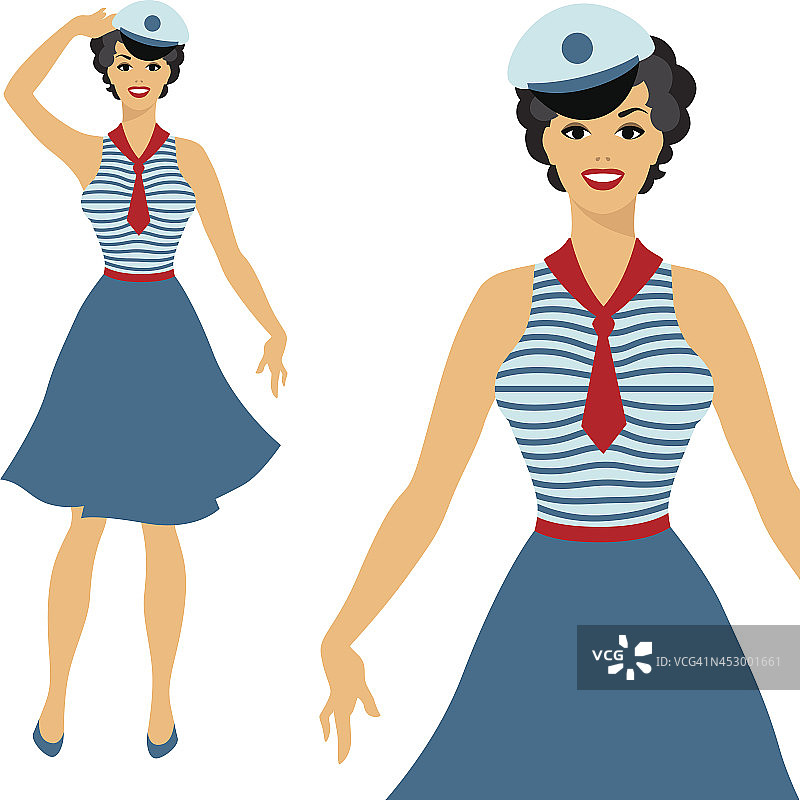 美丽的别针，水手女孩50年代风格。图片素材