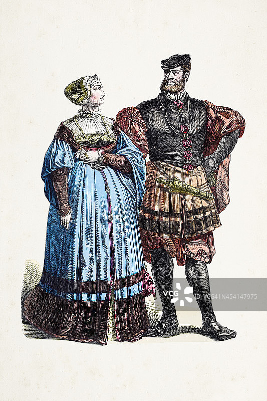 身着16世纪传统服饰的德国贵族夫妇图片素材