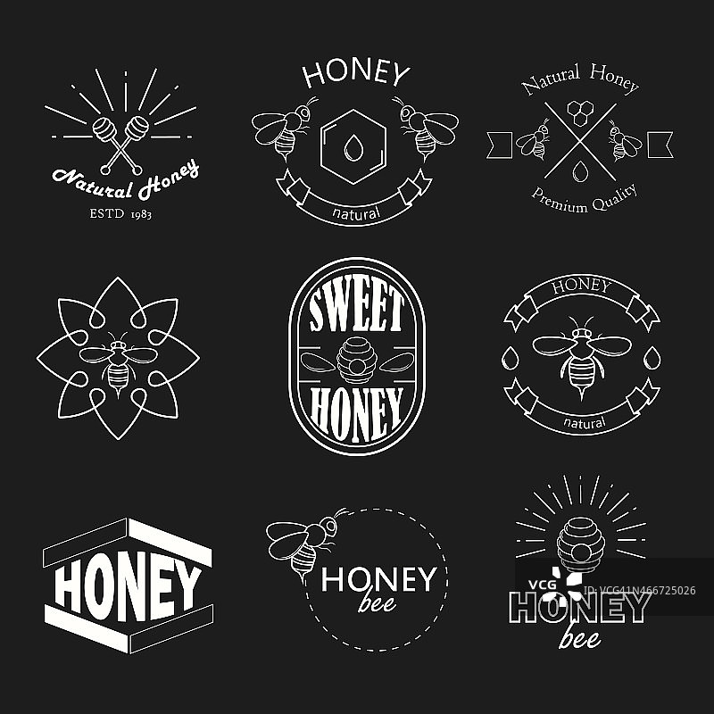 蜂蜜标识，徽章和标签向量集图片素材