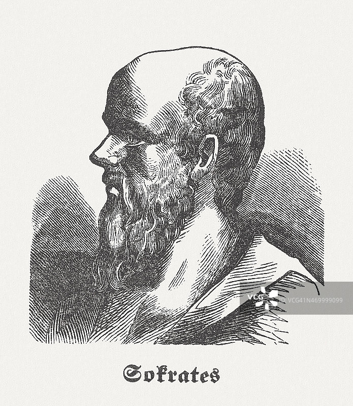 苏格拉底(公元前469年-公元前399年)，希腊哲学家，木刻，1864年出版图片素材