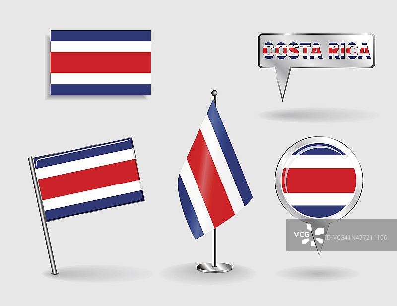哥斯达黎加别针，图标和地图指针旗帜的设置图片素材
