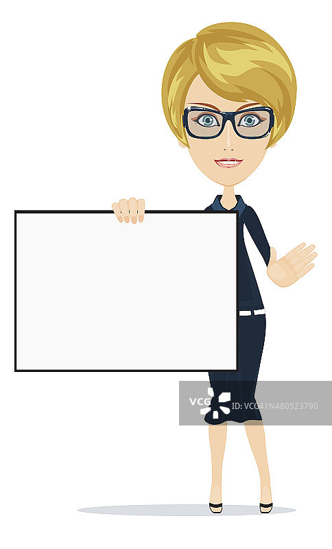 商业女性拿着一张大白纸。矢量图片素材