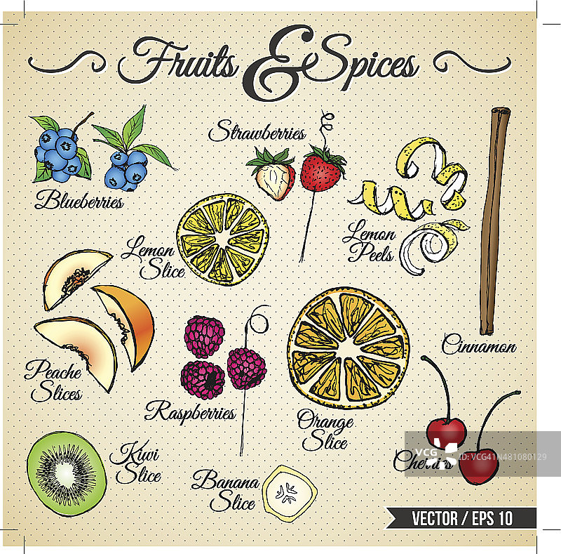 水果和香料-手绘元素图片素材