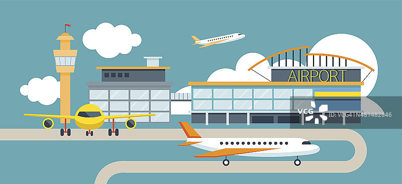 飞机和机场平面设计插图图标对象图片素材