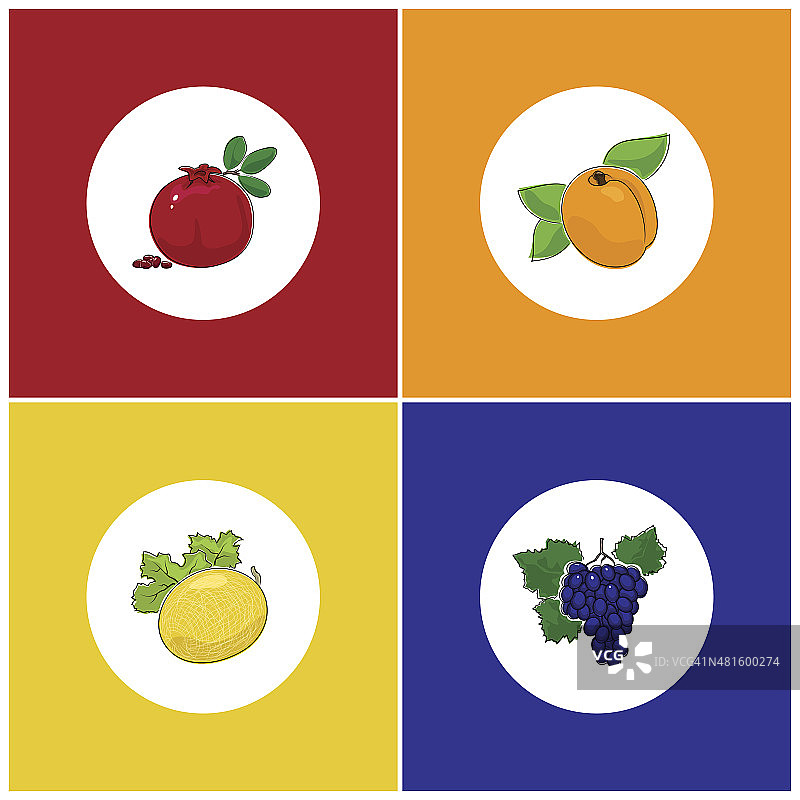 圆形的白色水果图标在彩色的背景图片素材