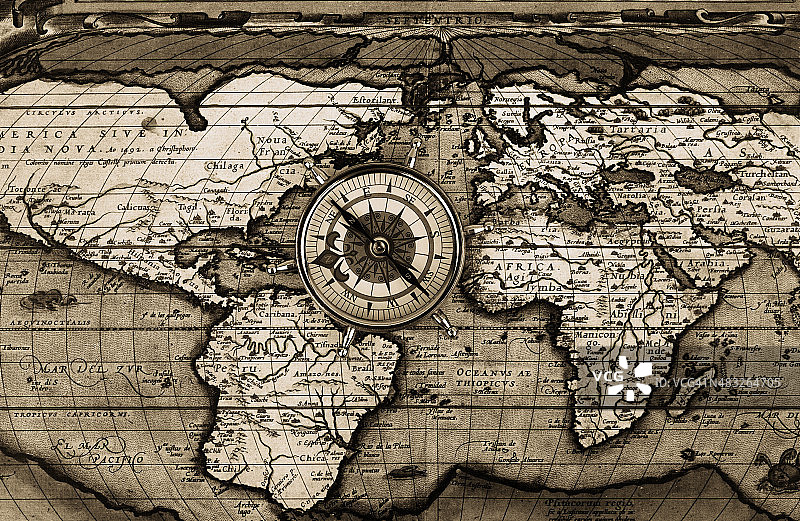 世界地图上的指南针图片素材