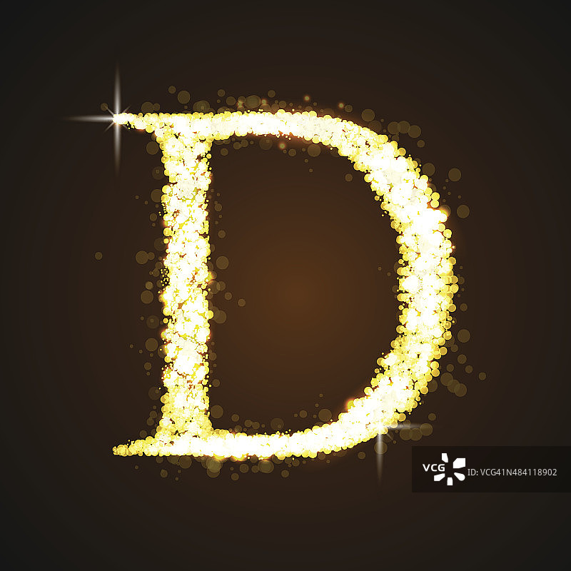 字母D的金色闪烁的星星图片素材