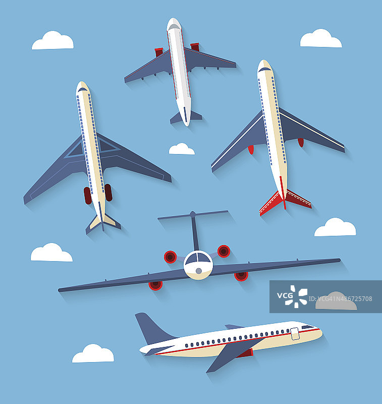 向量组的飞机。客机，飞机，飞机，飞行图片素材