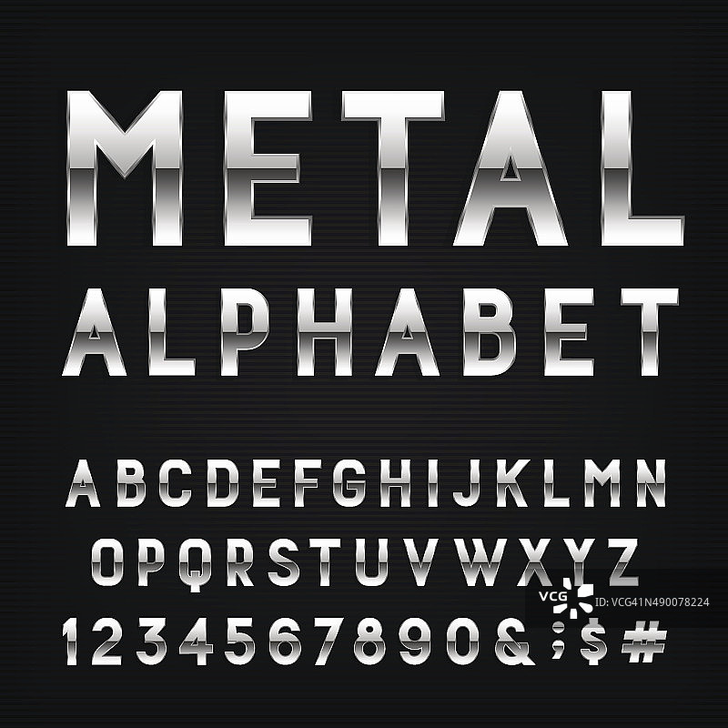 金属字母矢量字体。图片素材
