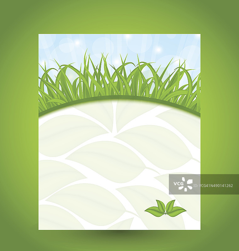 绿色草和生态叶的生态卡片图片素材