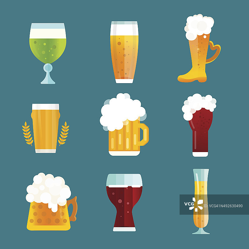 啤酒瓶符号向量图标集图片素材