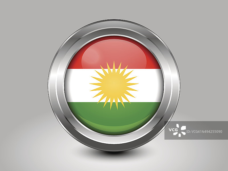 库尔德人的旗帜。金属圆形图标图片素材