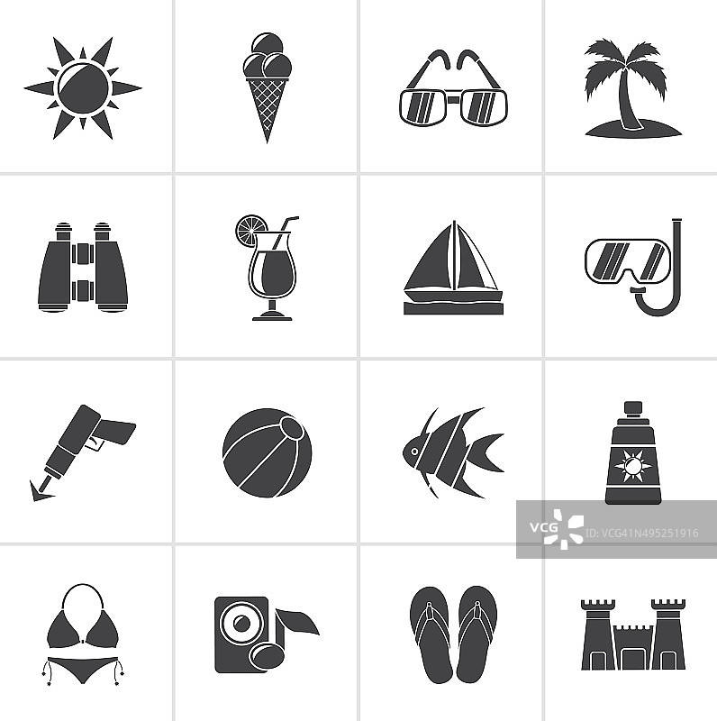 黑色热带，海滩和夏季图标图片素材