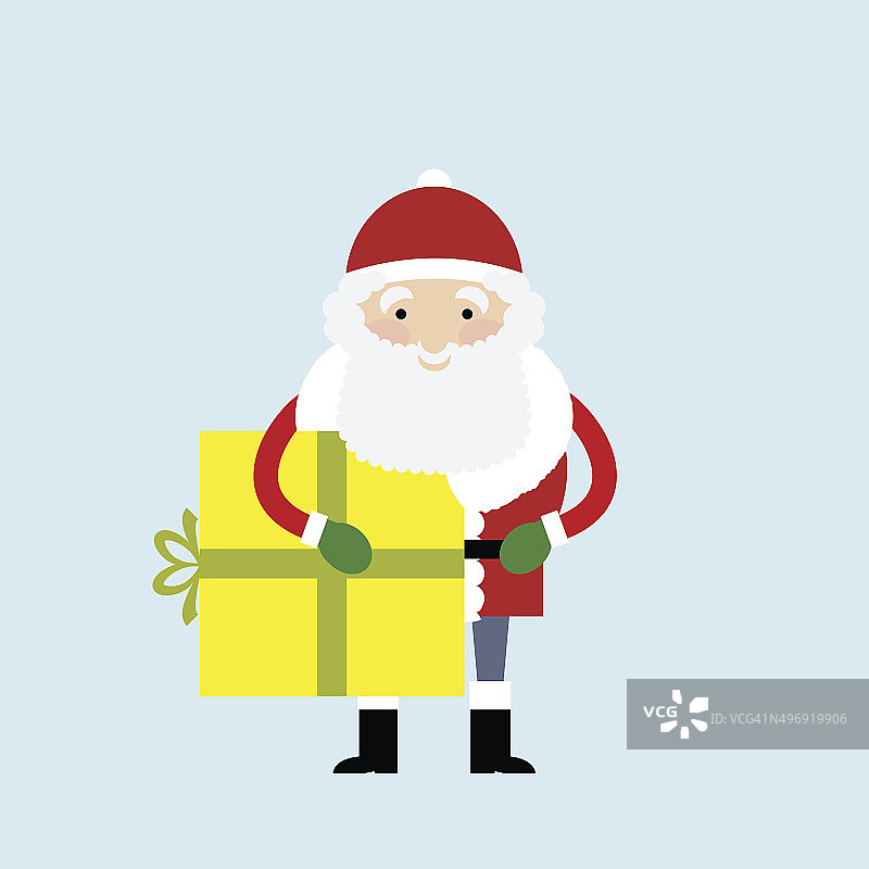 圣诞老人用黄色的礼盒快乐。图片素材