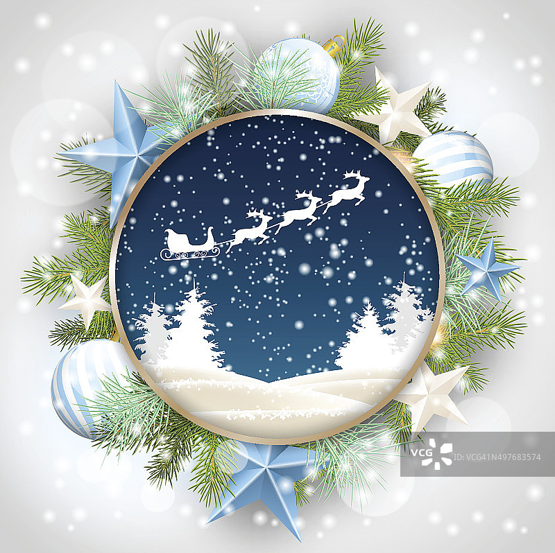 圣诞动机，抽象的冬季景观和圣诞老人的雪橇图片素材