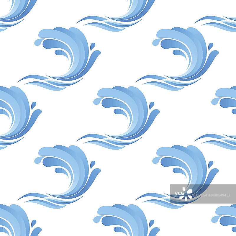 蓝色卷曲波浪的无缝模式图片素材