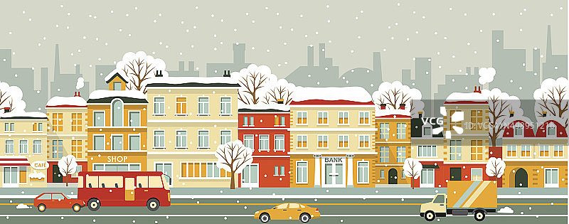 城市街道无缝冬季背景平风格图片素材