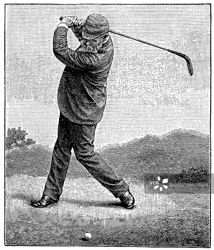 高尔夫球手的古董插图图片素材