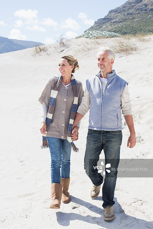 迷人的情侣手牵着手站在沙滩上图片素材