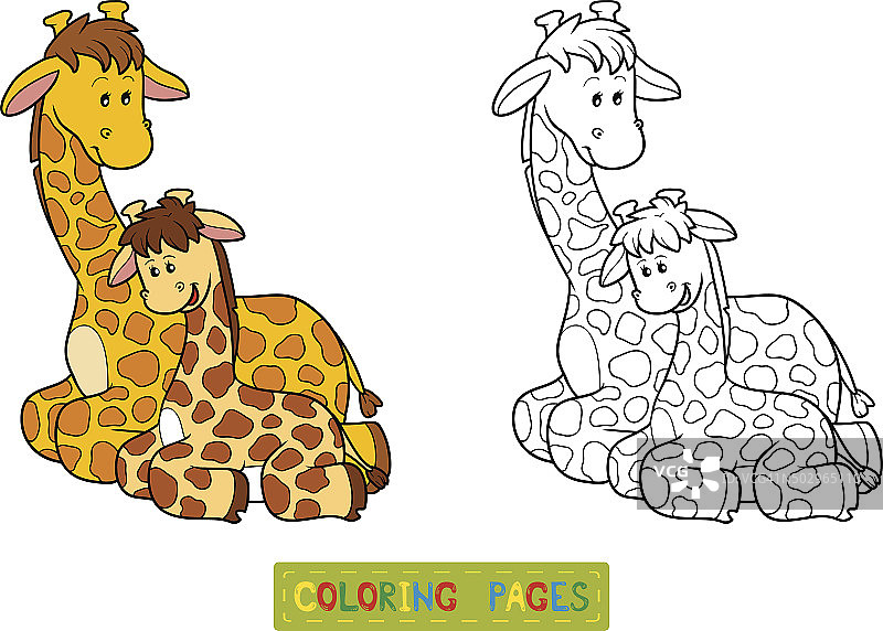 儿童涂色书(两只长颈鹿)图片素材