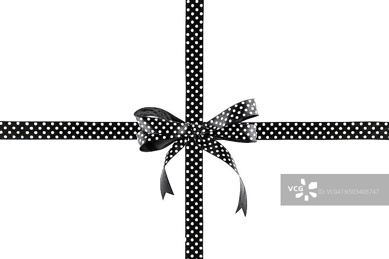黑色和白色的丝带与一个蝴蝶结在白色的背景图片素材