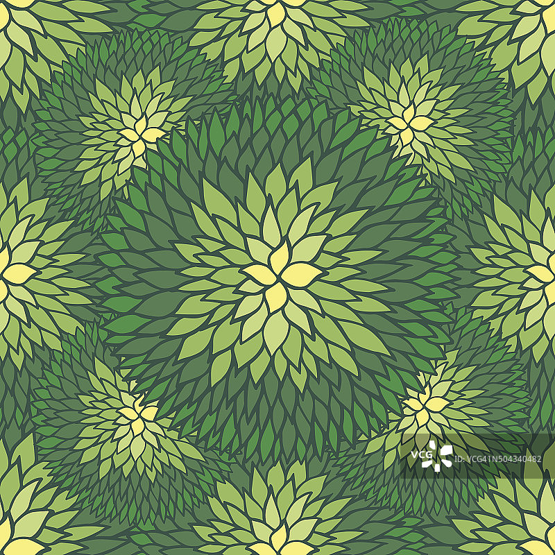 涂鸦雏菊轮廓装饰无缝模式在绿色的颜色图片素材