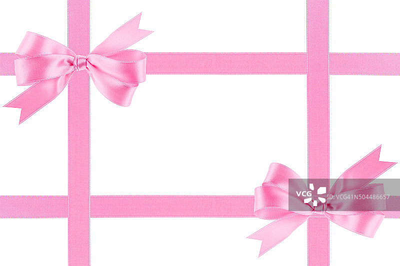 白色背景上带蝴蝶结的粉色丝带图片素材