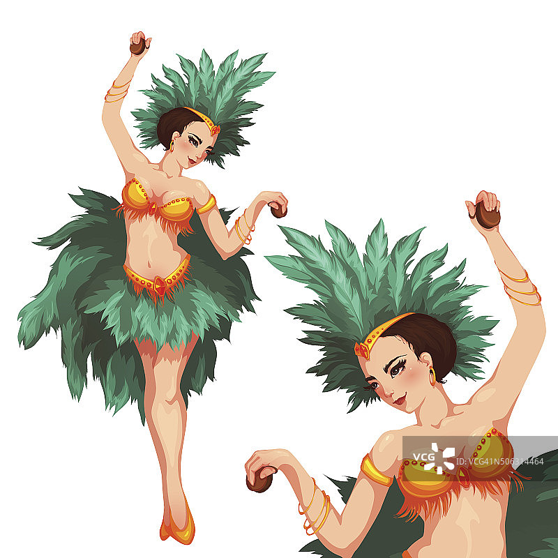 女人samba舞者。里约热内卢狂欢节。矢量图图片素材