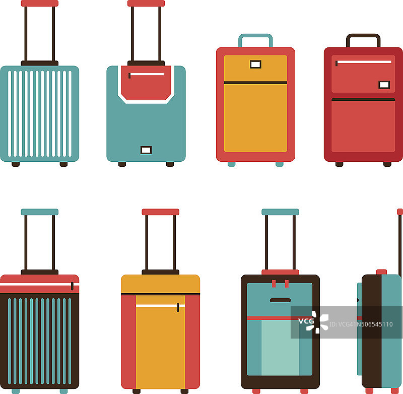 彩色旅行袋图标集随身行李收集图片素材