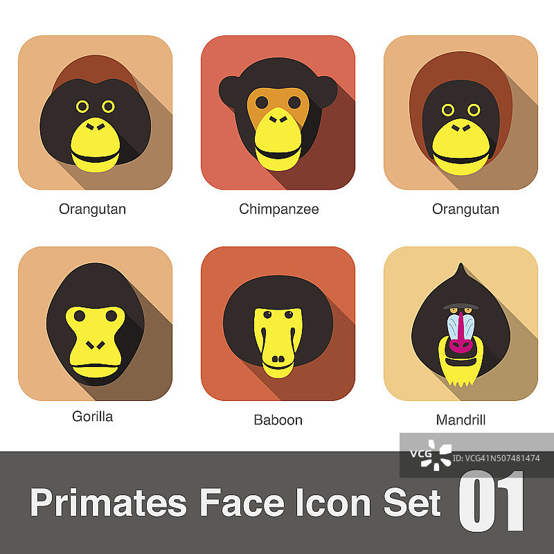 可爱的猴子脸平面图标设置图片素材