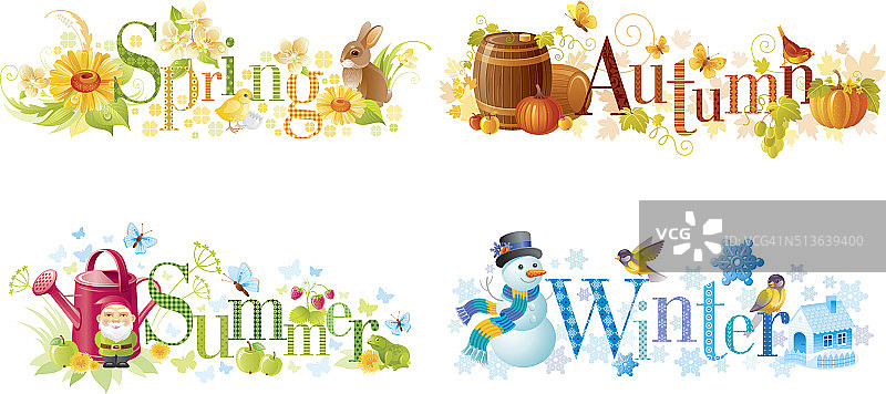 四季:春、夏、秋、冬文字横幅图片素材