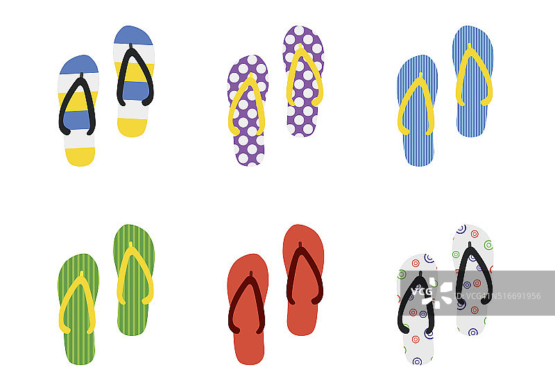 设置沙滩拖鞋图标，平风格孤立的白色背景。图片素材