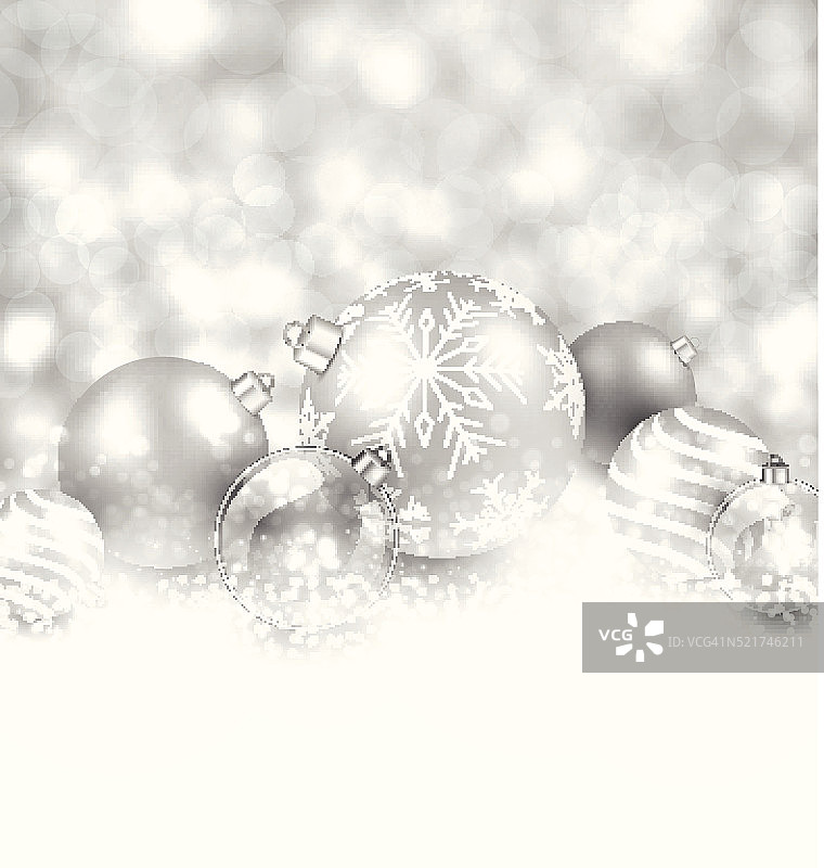 冬季背景银色圣诞球。图片素材