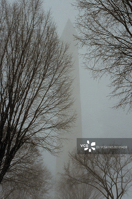 雪中的华盛顿纪念碑图片素材