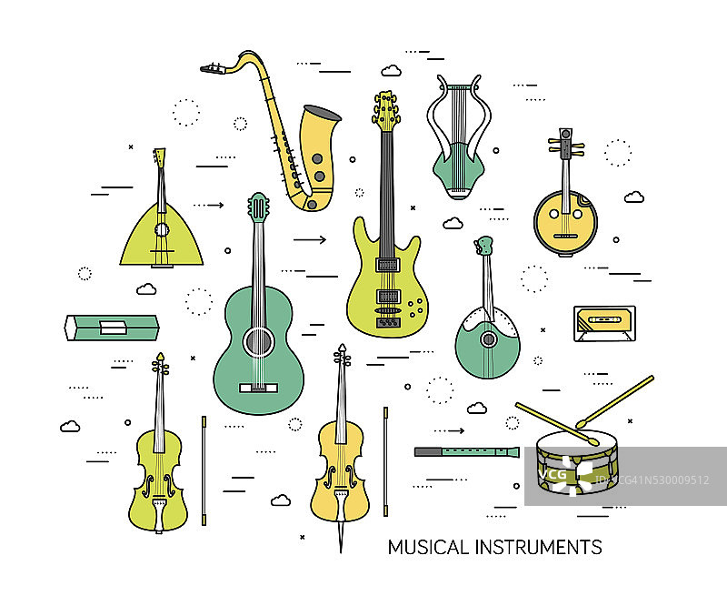 细线套乐器现代插画概念图片素材