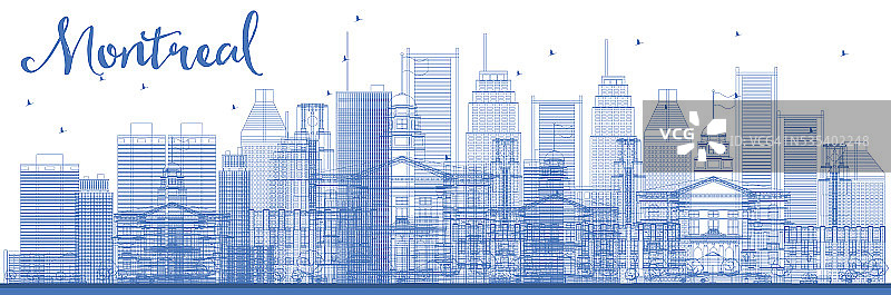 用蓝色的建筑勾勒出蒙特利尔的天际线。图片素材