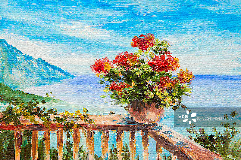 油画风景-以花束为背景图片素材