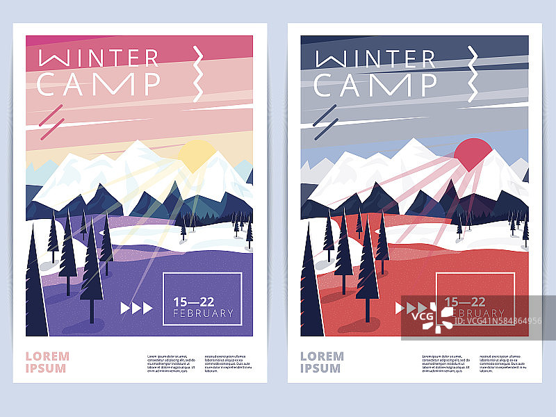 一套冬季远足营海报或传单图片素材