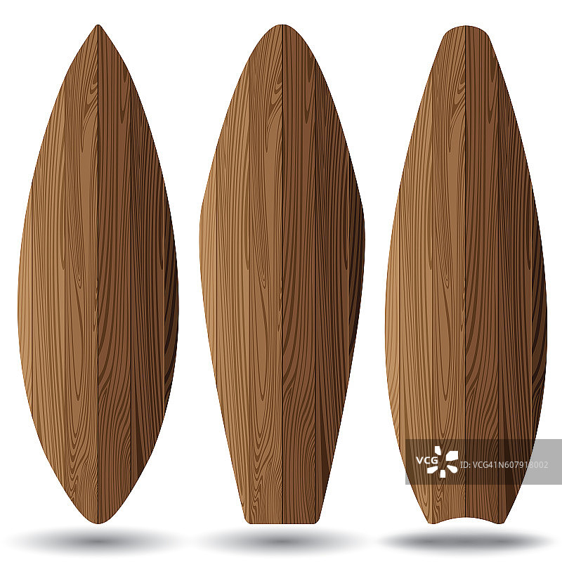木制冲浪板孤立在白色背景上。冲浪板的设计。图片素材