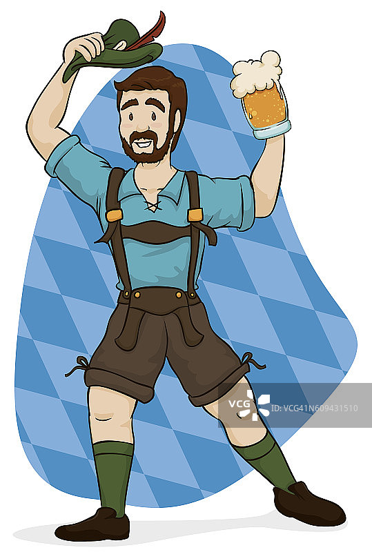 穿着皮短裤庆祝啤酒节的巴伐利亚男子图片素材
