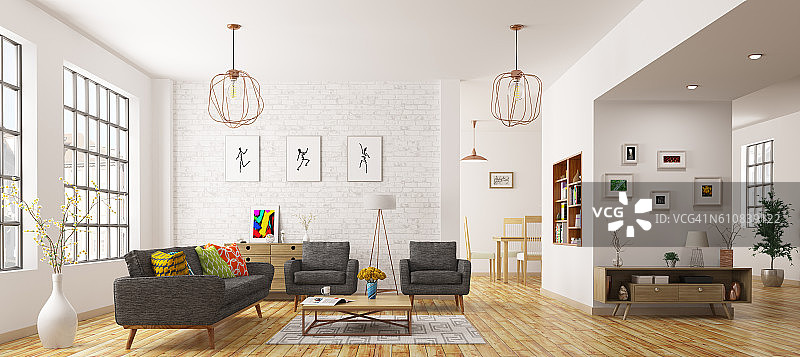 现代室内客厅3d渲染图片素材